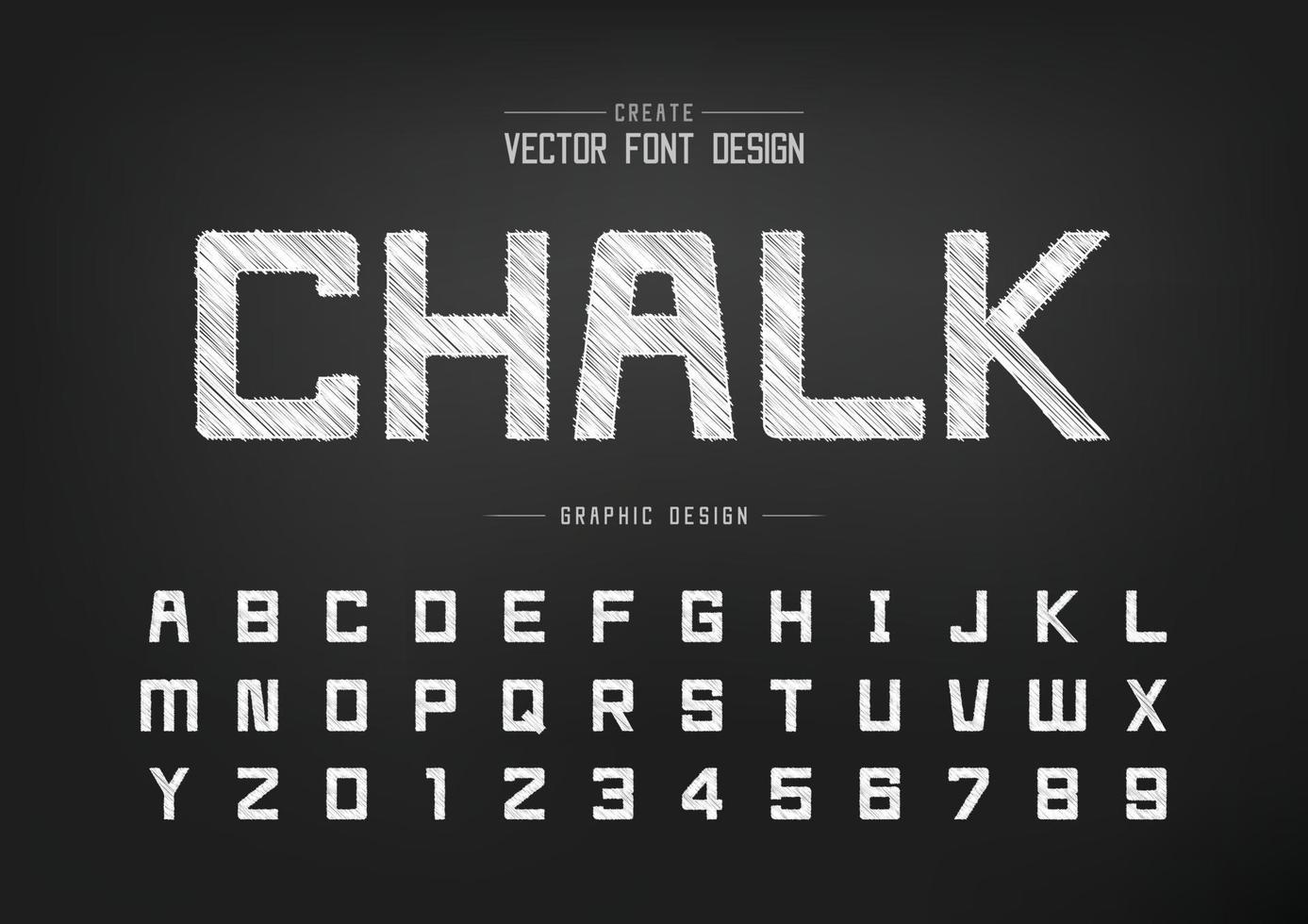 Sketch Font and alphabet vector, Chalk Square typeface letter and number design, Graphic text on background vector