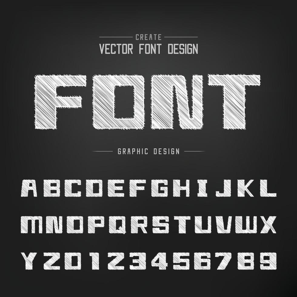 Sketch Bold Font and alphabet vector, Chalk Square typeface letter and