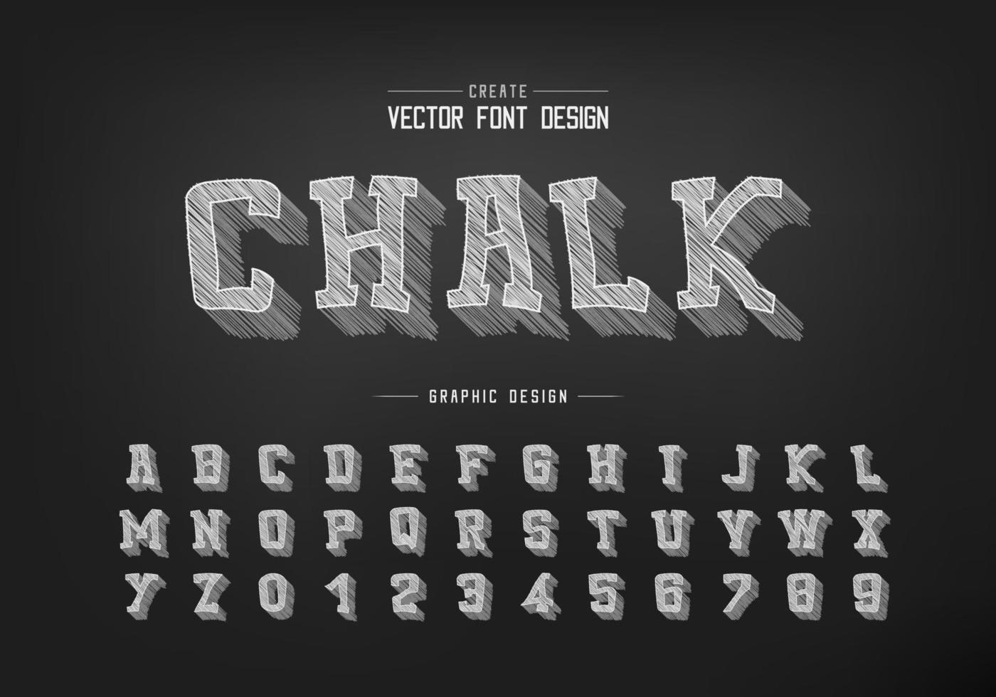 Chalk shadow cartoon font and alphabet vector, Pencil sketch typeface and number design vector