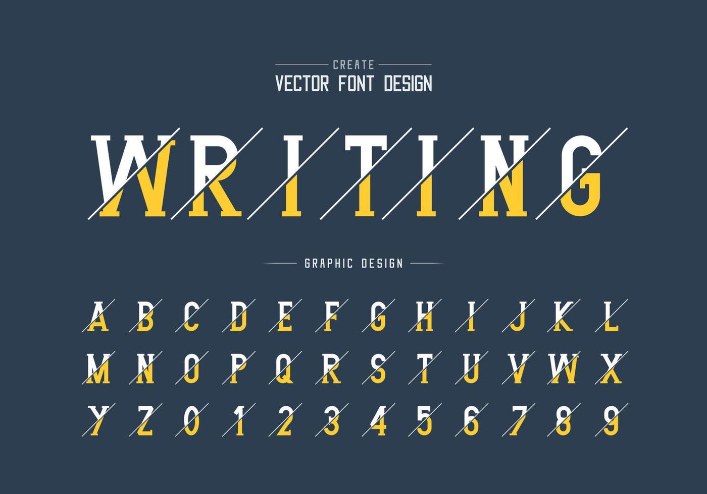 Sliced font and alphabet vector, Writing style typeface letter and number design, graphic text on background vector