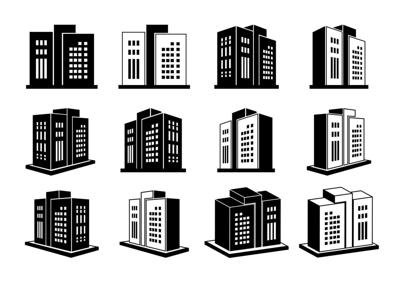 iconos de construcción y empresa sobre fondo blanco, banco vectorial y colección de oficinas vector