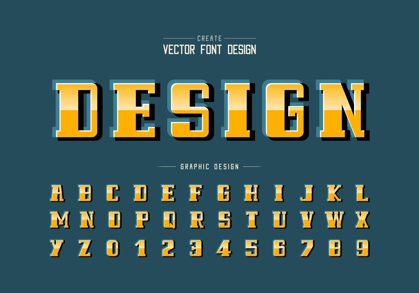 Gradient font and reflective alphabet vector, Bold script and number design, Graphic text on background vector