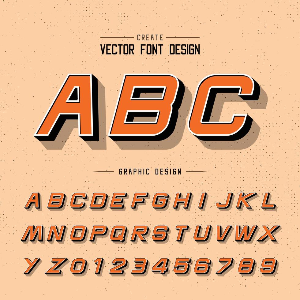 Font and alphabet vector, style letter design and graphic text on grunge orange background vector