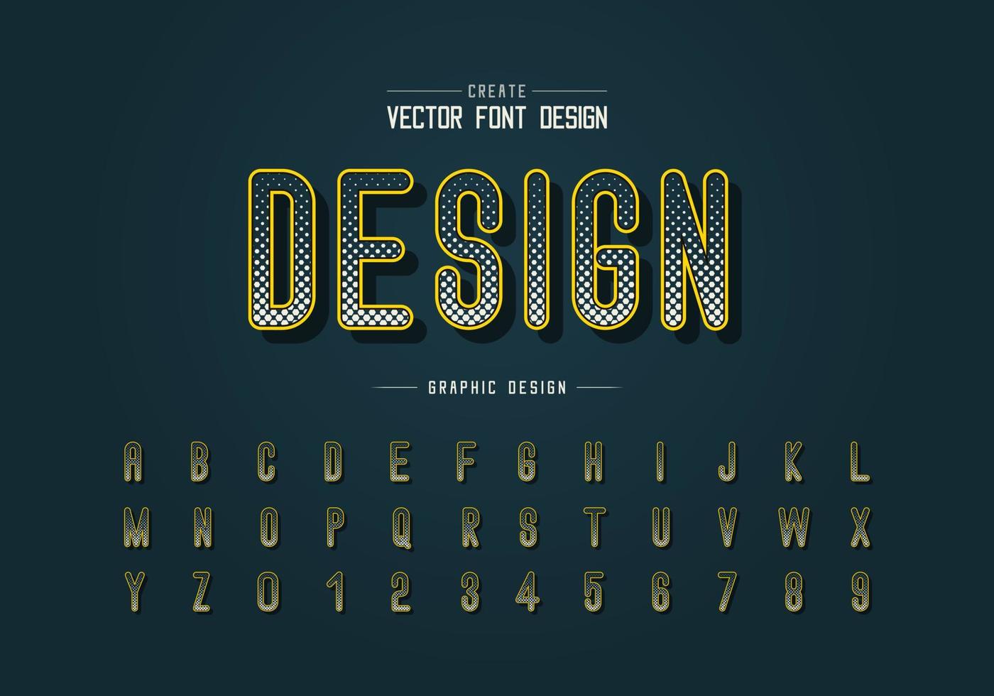 fuente hexagonal de medio tono y vector alfabético, tipografía de estilo de letra digital y diseño de números