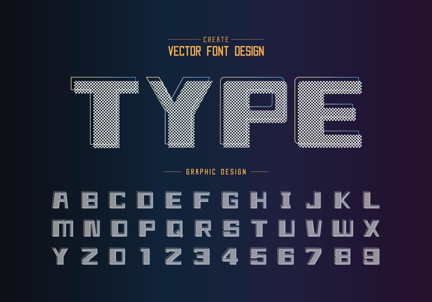 Bold Font and alphabet vector, Square typeface letter and number design, Graphic text on background vector