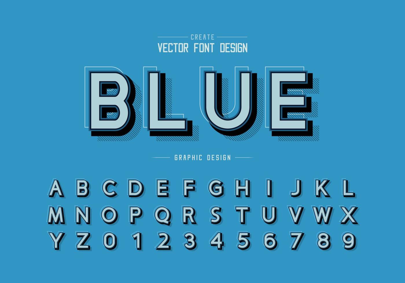 Shadow and line Font vector, Alphabet design typeface and number, Graphic text on background vector