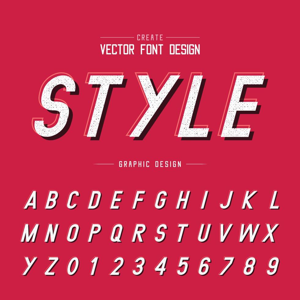 Texture font and alphabet vector, Old letter and number design, graphic text on grunge red background vector