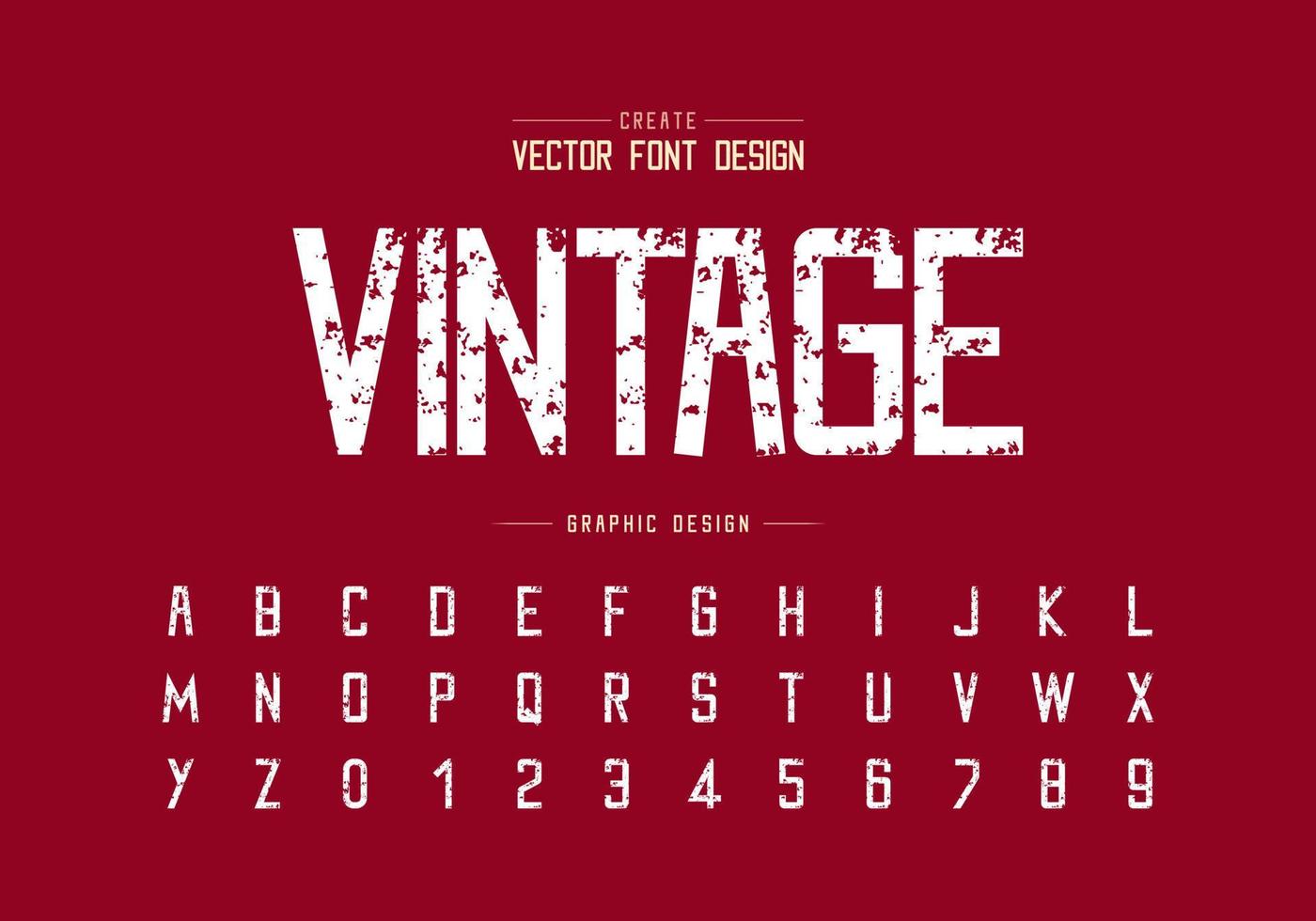 fuente vintage y vector alfabético, tipografía de textura y diseño de números de letras