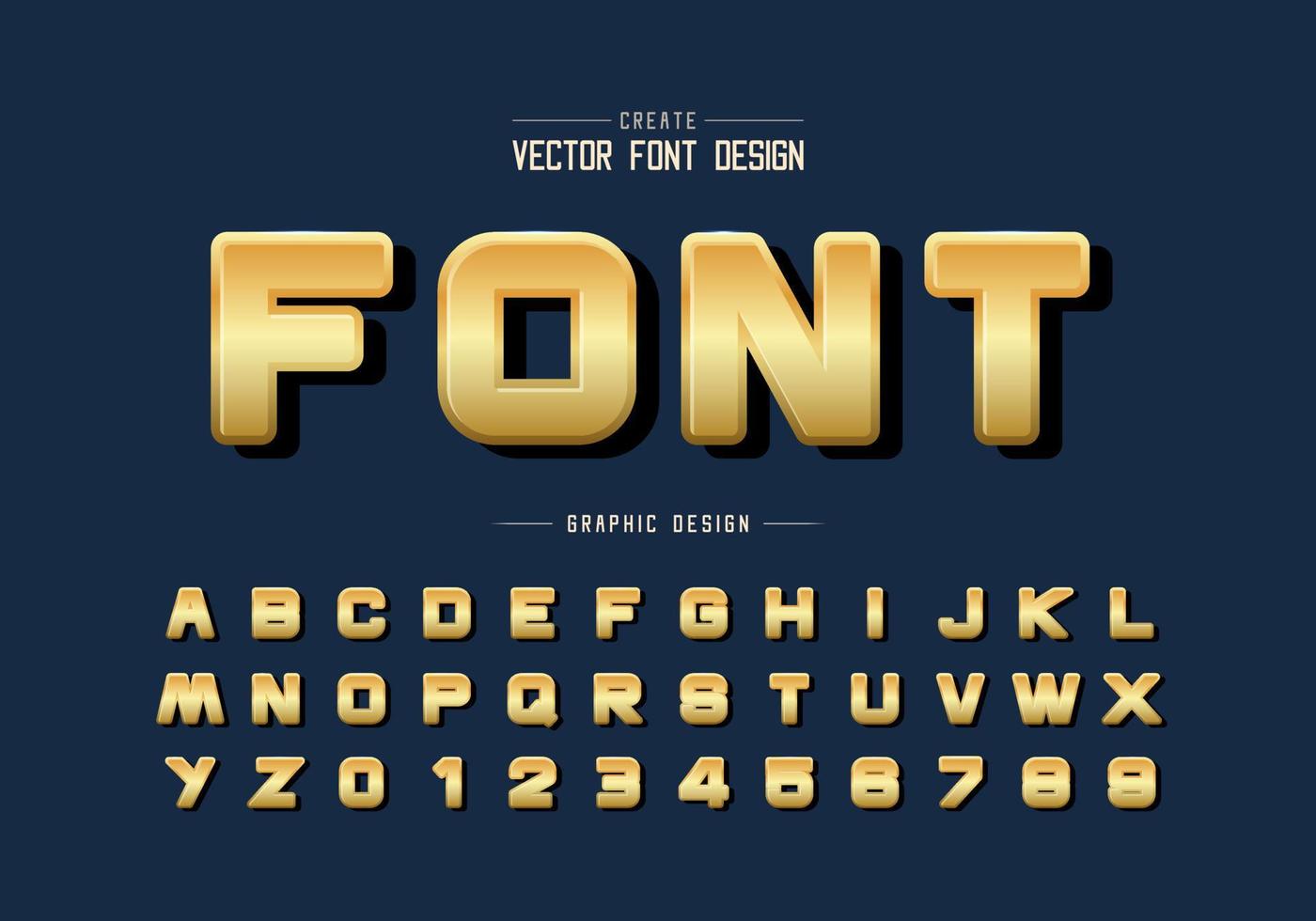 Gold font and round alphabet vector, Golden design typeface letter and number vector