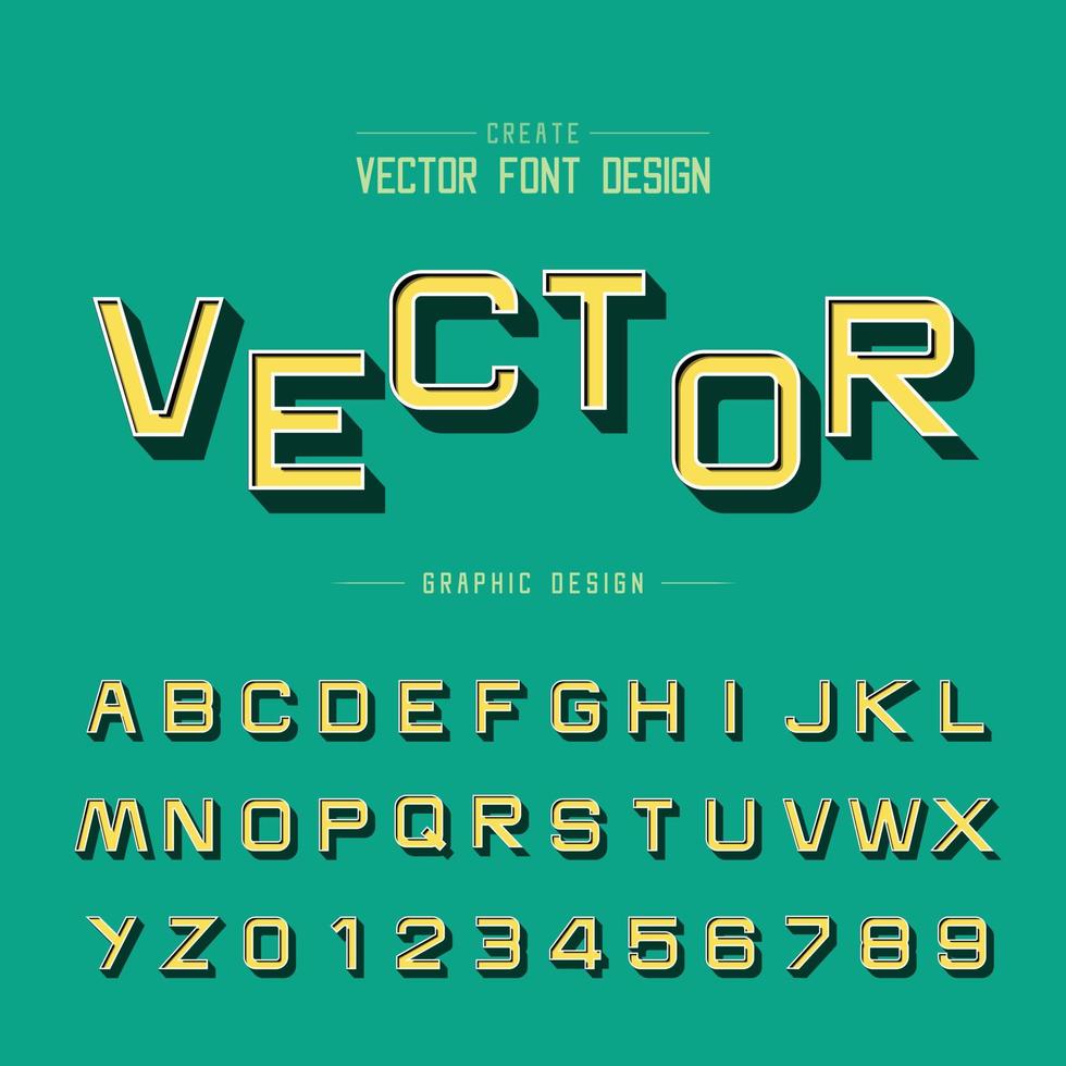 3D font and alphabet vector, Shadow design typeface letter and number, Graphic text on background vector