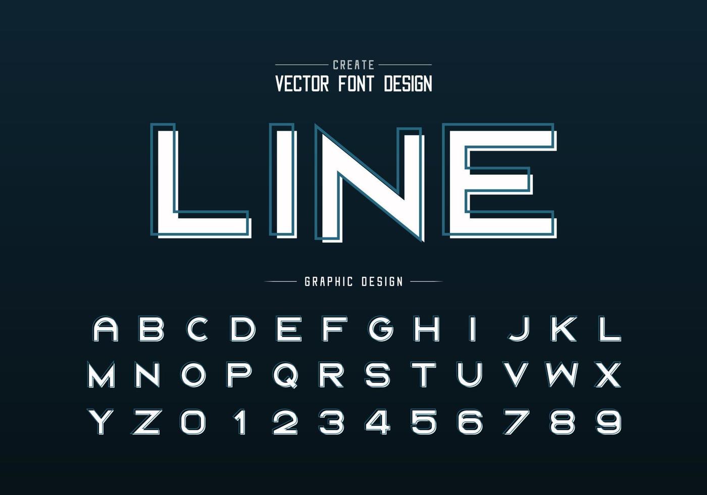 Line font with white shadow and alphabet vector, Bold typeface letter and number design, Graphic text on background vector