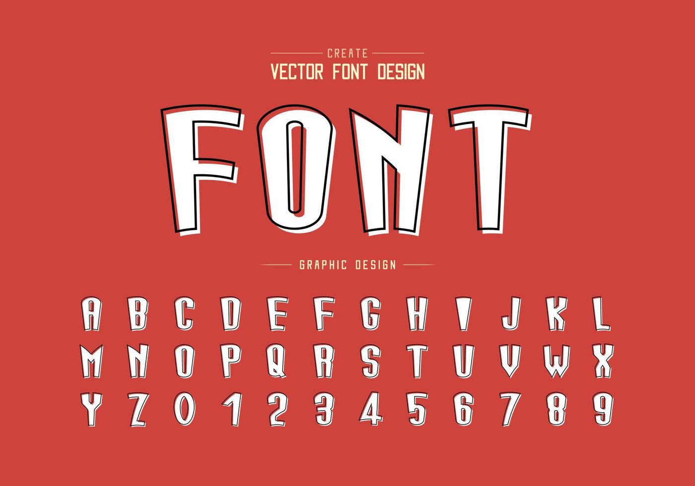 Line font with white shadow and cartoon alphabet vector, Tall typeface letter and number design vector