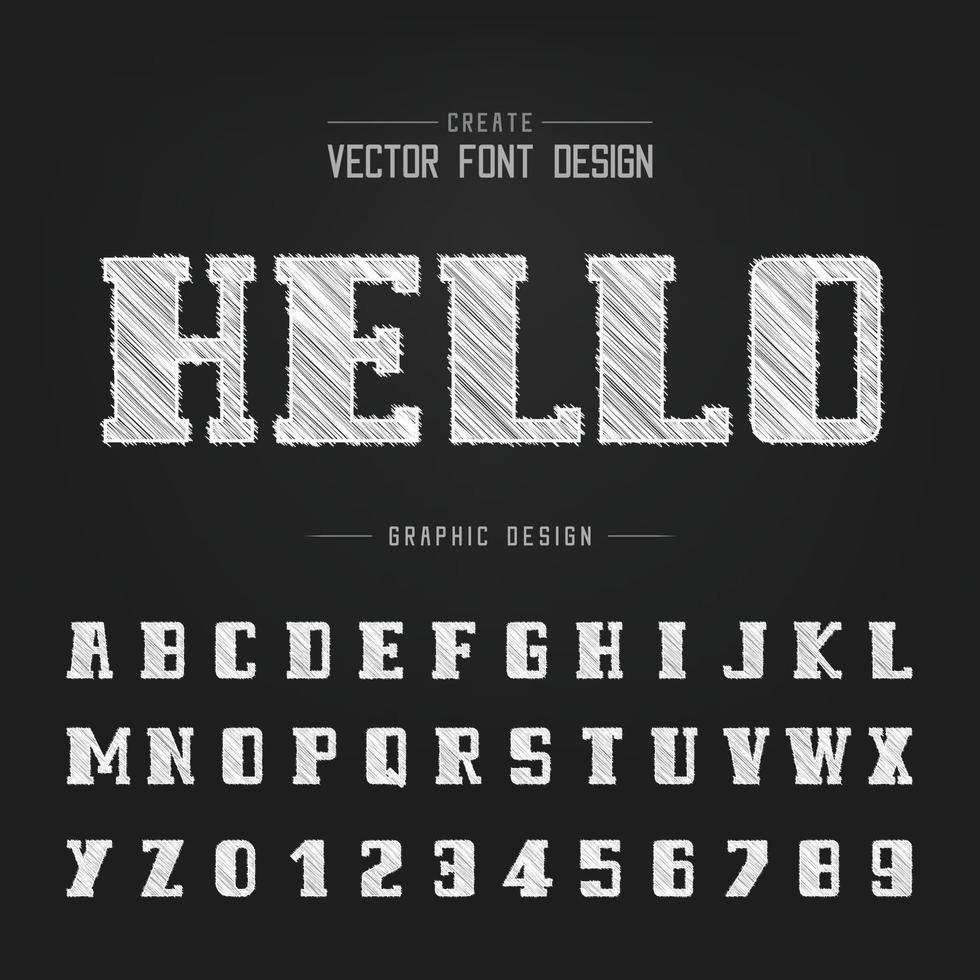 Sketch Bold Font and alphabet vector, Chalk Script and number design, Graphic text on background vector