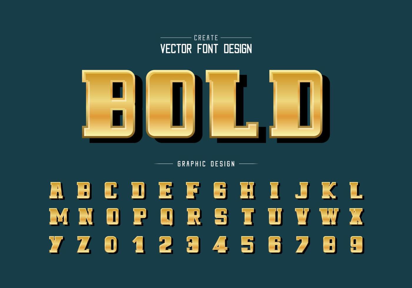 Gold font and bold alphabet vector, Golden script and number design, Graphic text on background vector