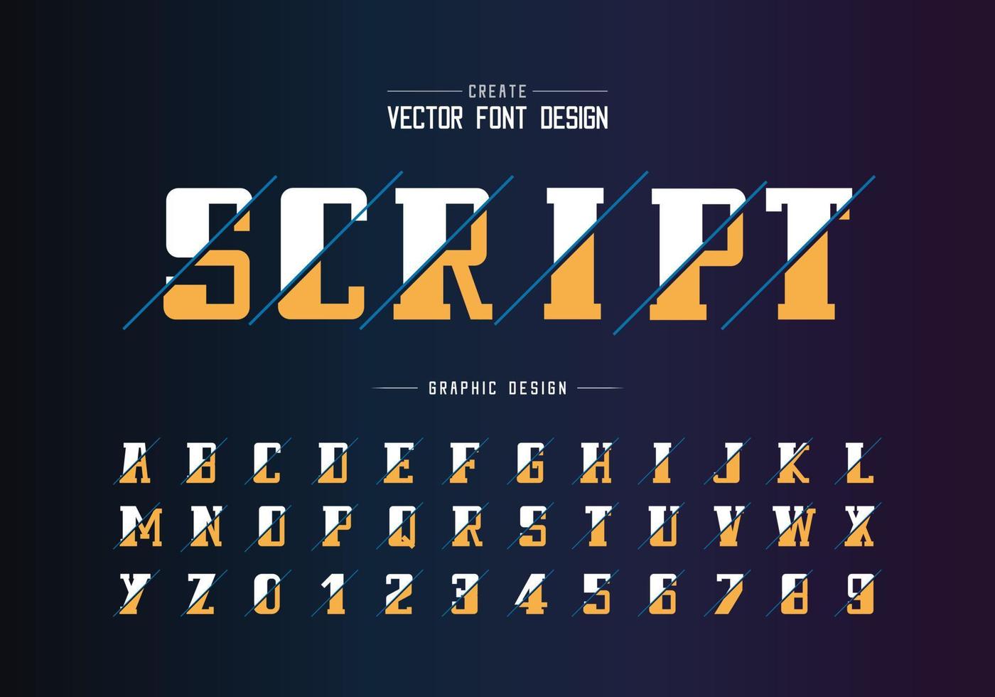 Sliced bold font and alphabet vector, Script and number design, Graphic text on background vector