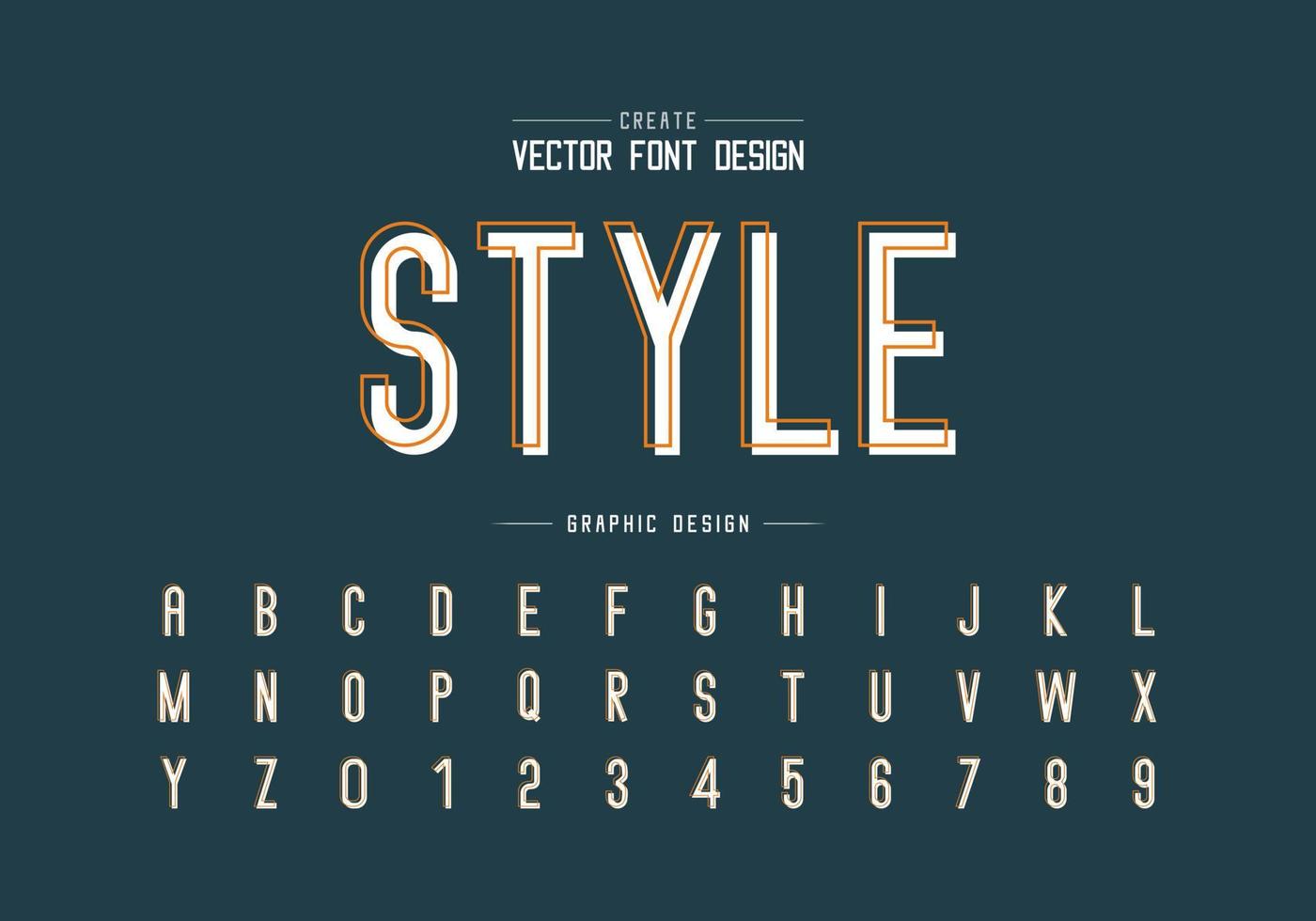 Line font with white shadow and alphabet vector, Letter typeface and number design vector