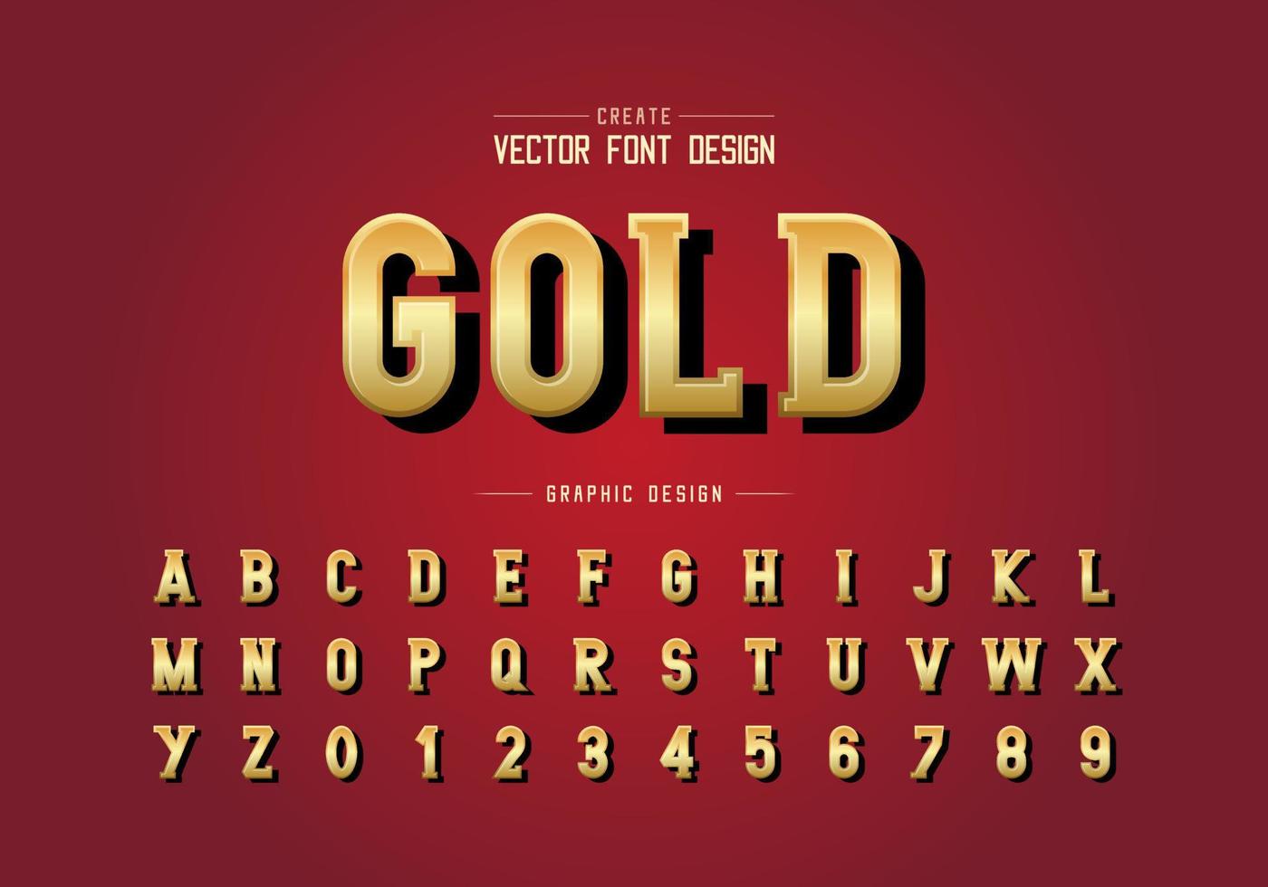 fuente de oro y vector alfabético, letra de estilo de escritura dorada y diseño de números