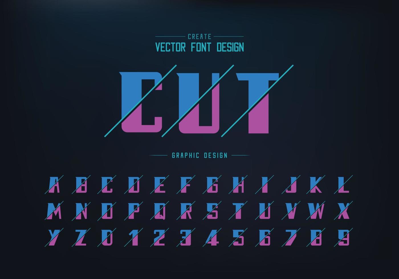 Sliced bold font and alphabet vector, Modern Typeface and letter number design, Graphic text on background vector