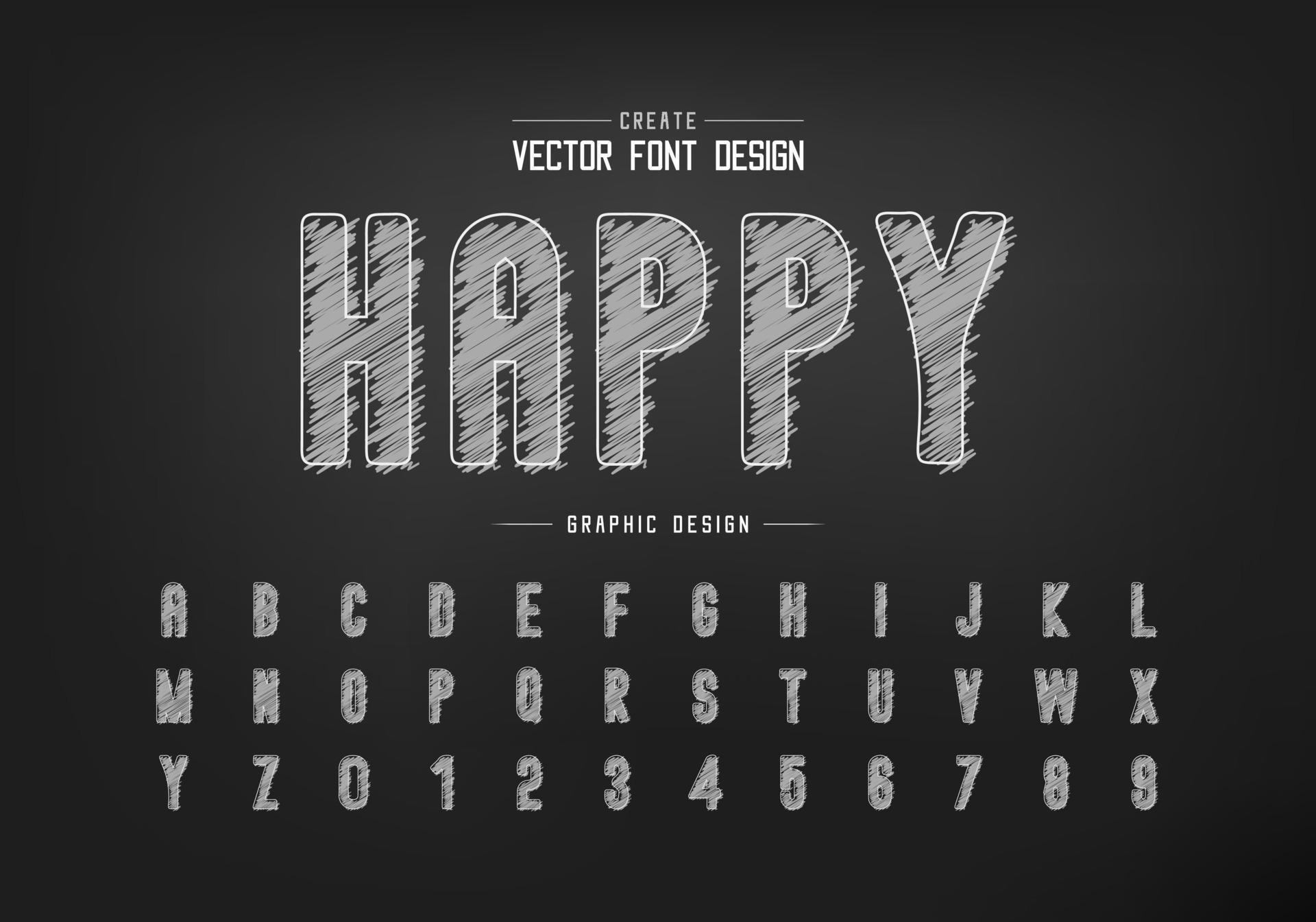 Chalk font and round alphabet vector, Hand draw letter typeface and