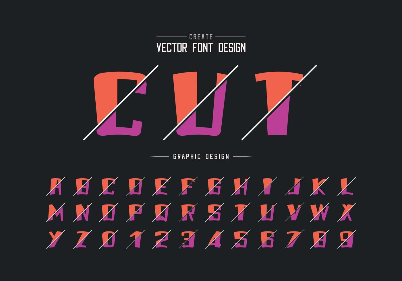 Sliced cartoon font and alphabet vector, Bold typeface and number design, Graphic text on background vector