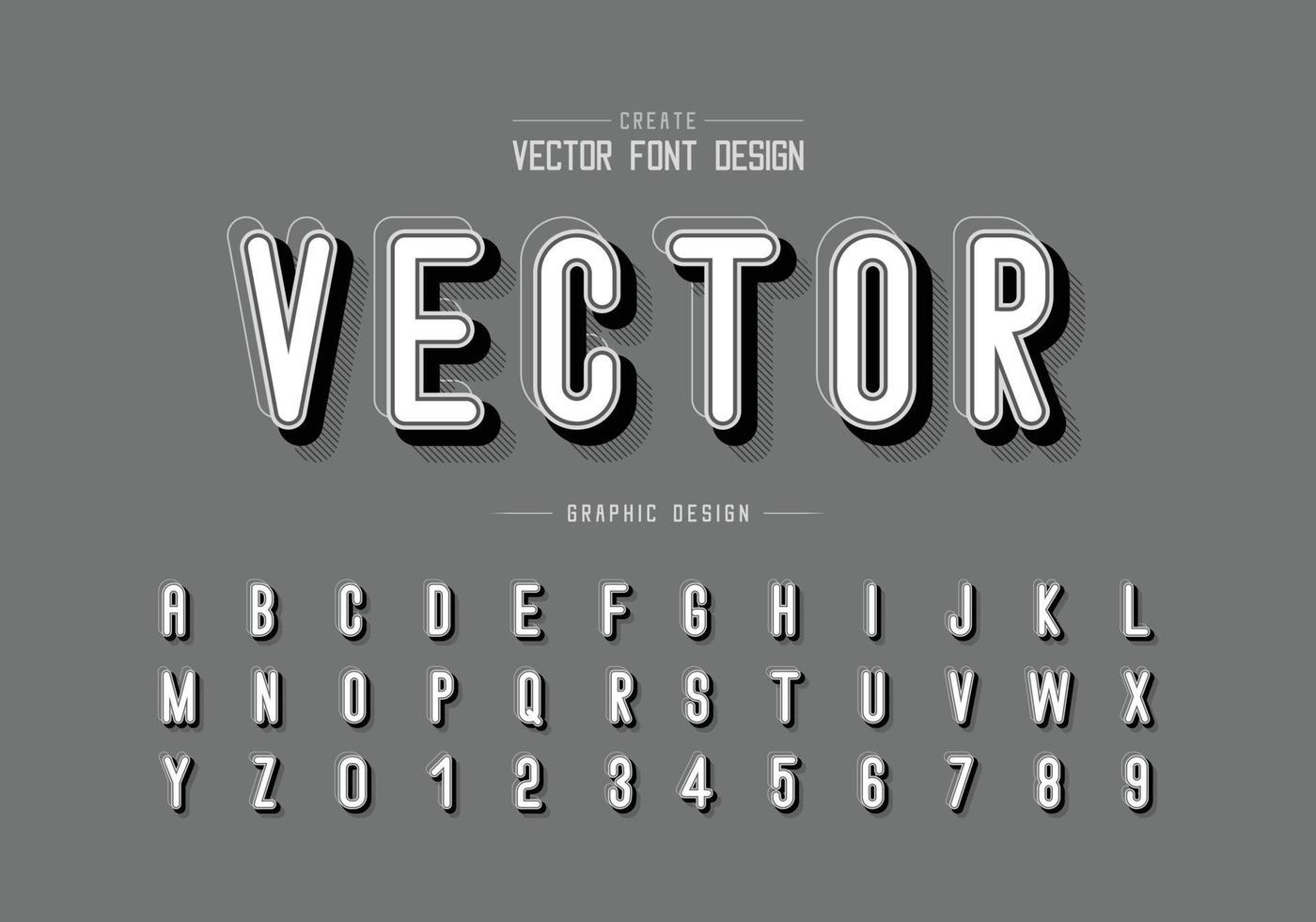 Shadow and line Font vector, Alphabet letter style typeface and number design, Graphic text on background vector