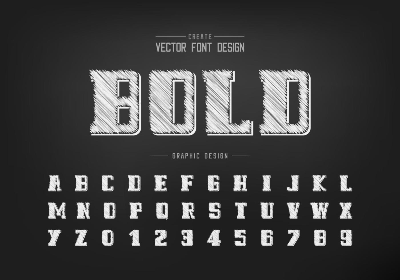 Pencil bold font and alphabet vector, Sketch script and number design vector