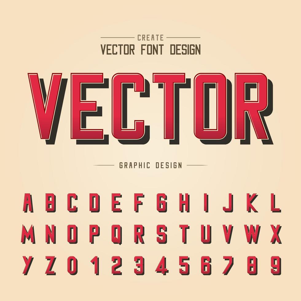 Font and alphabet vector, Red style letter design and Shadow graphic text on gradient cream background vector