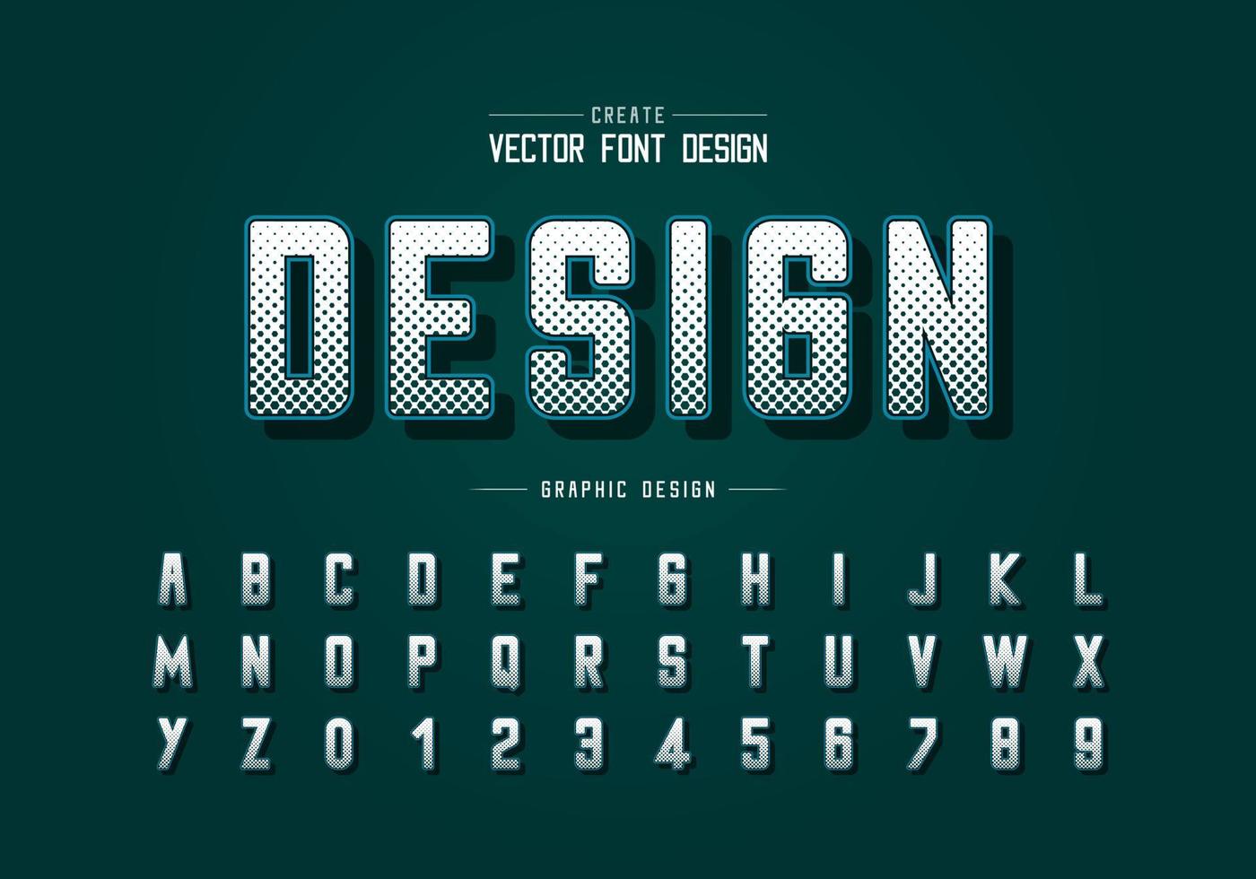 Halftone hexagon font and round alphabet vector, Digital typeface and letter number design vector