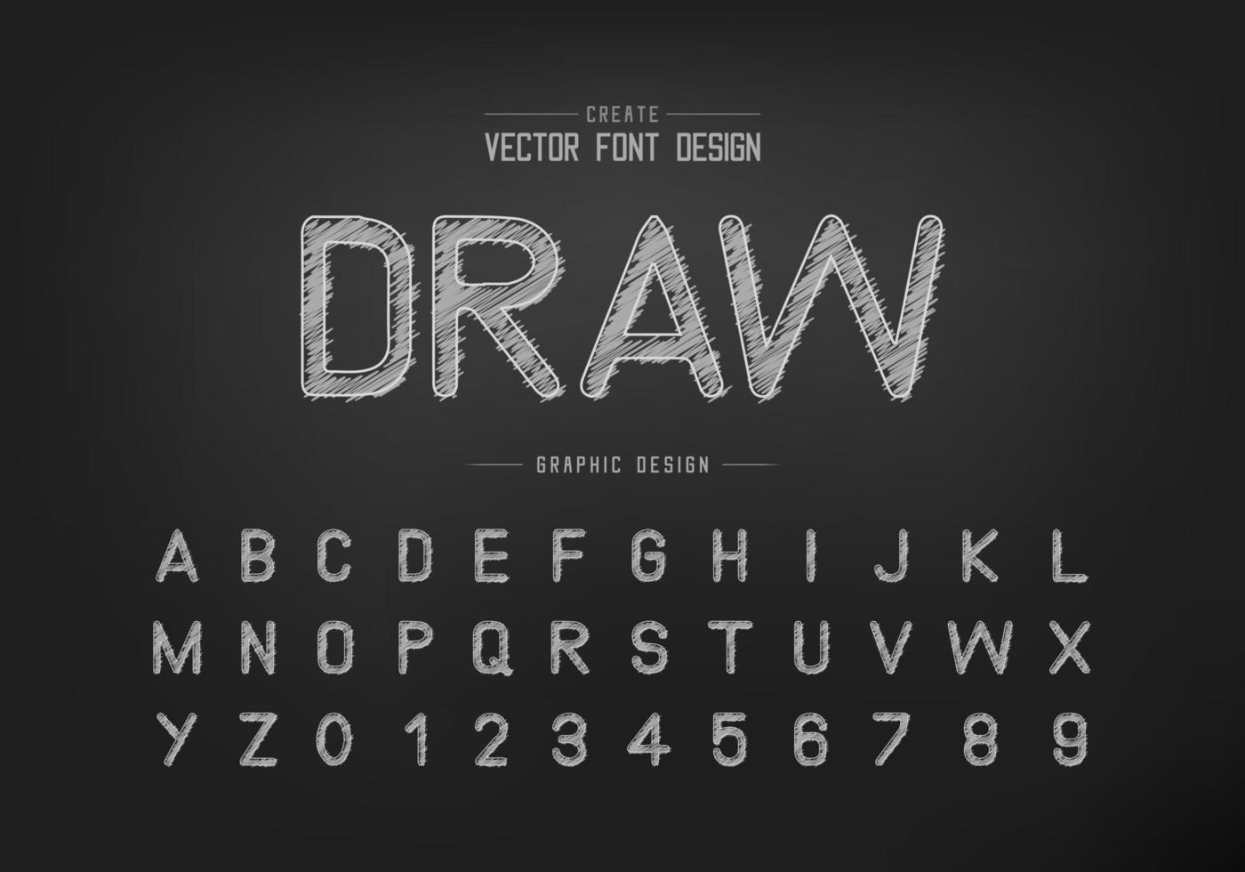 Chalk font and alphabet vector, Hand draw typeface letter and number