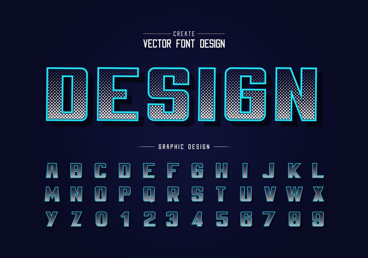 Halftone square font and bold alphabet vector, Digital writing typeface and number design vector