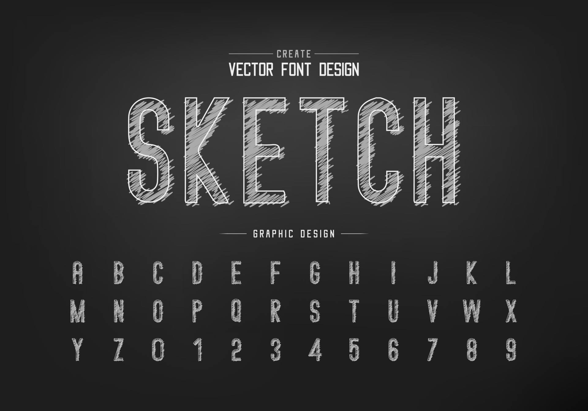 Chalk font and alphabet vector, Hand draw letter typeface and number