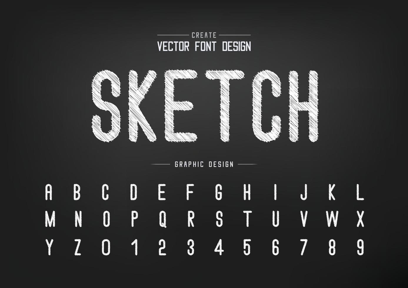 Sketch Font and alphabet vector, Chalk Letter style typeface and number design, Graphic text on background vector