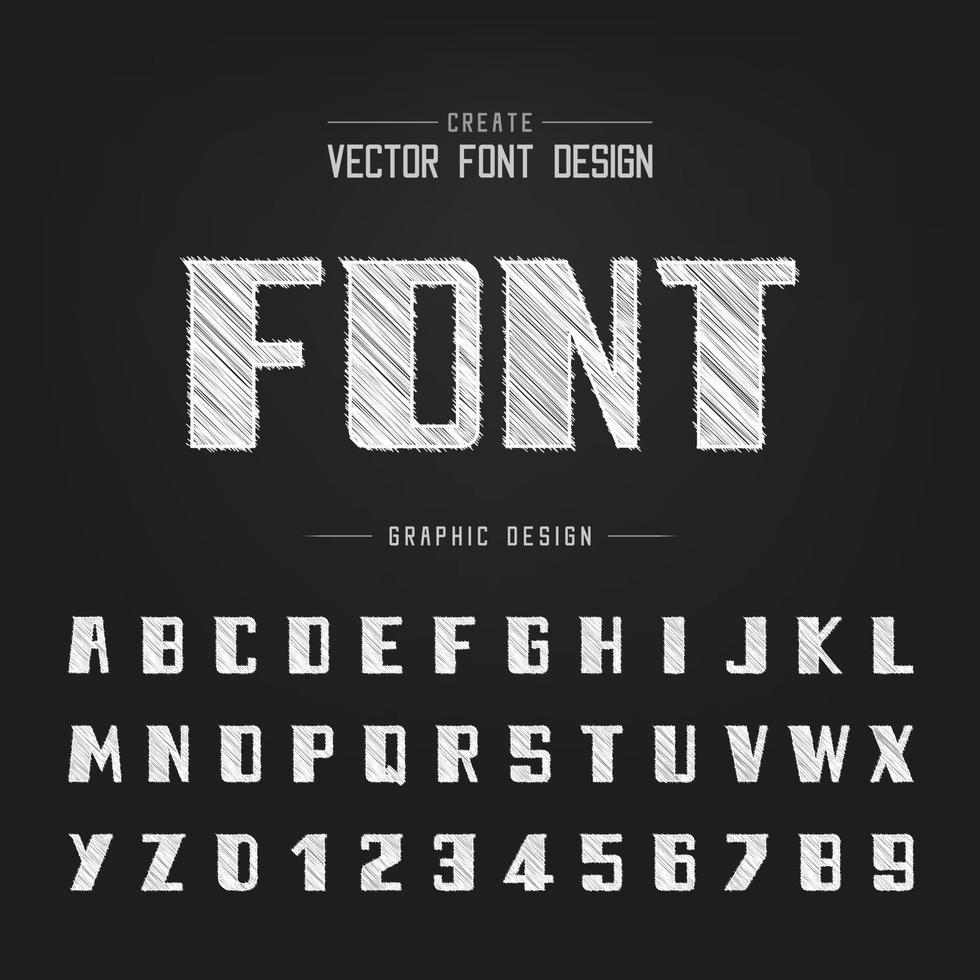 boceto de fuente en negrita y vector alfabético, tipo de letra moderno de tiza y diseño de número de letra de texto gráfico