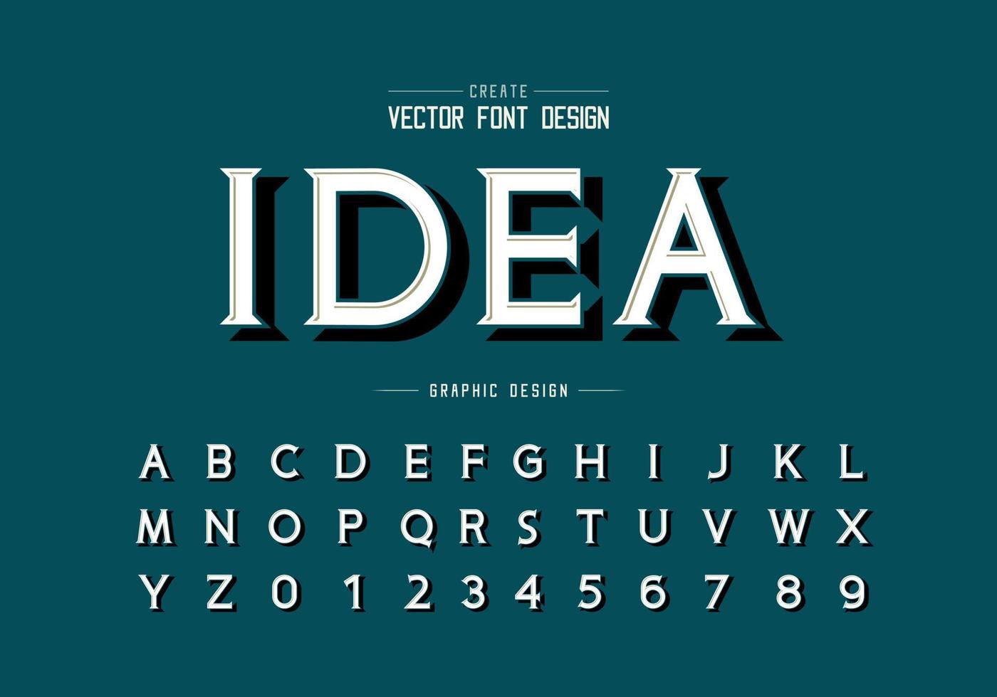 fuente de sombra negra y vector alfabético, letra tipográfica de idea y diseño de números