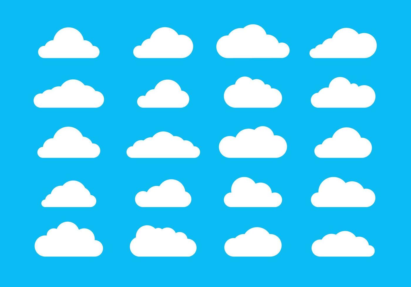 vector de nubes planas, icono blanco nublado sobre fondo azul