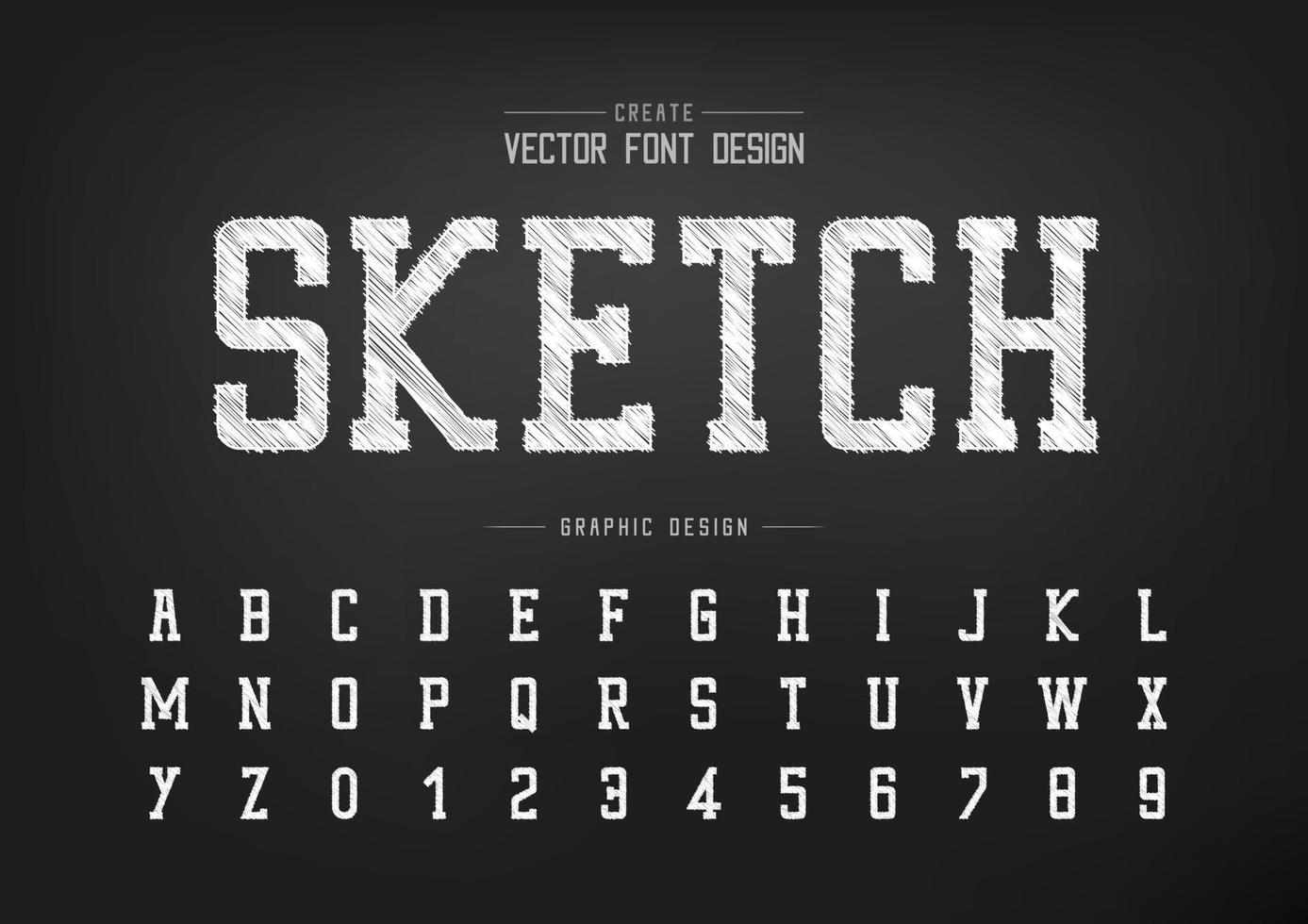 Sketch Font and alphabet vector, Chalk Typeface and number design, Graphic text on background vector