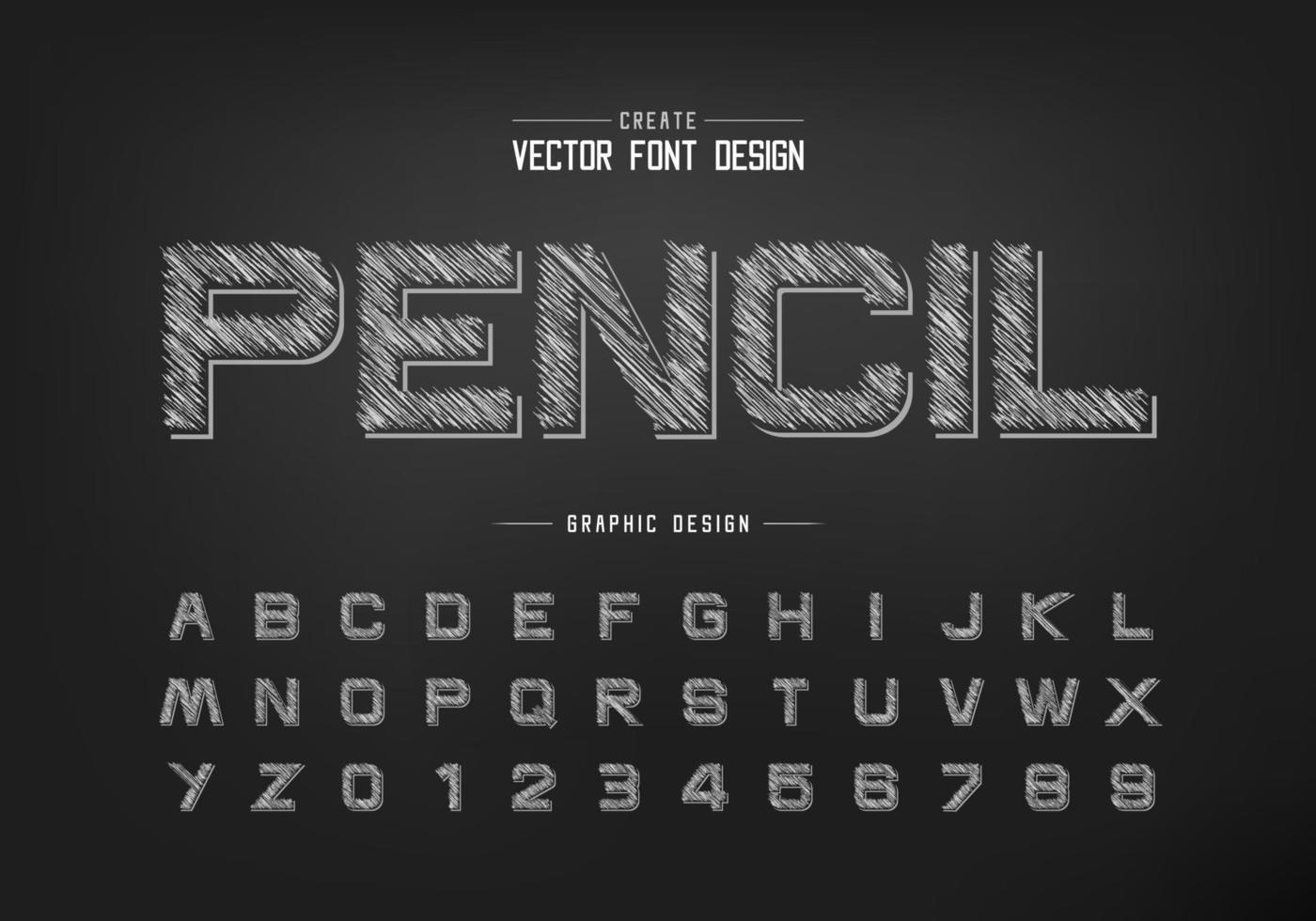 Pencil font and alphabet vector, Sketch design typeface letter and number, Graphic text on background vector