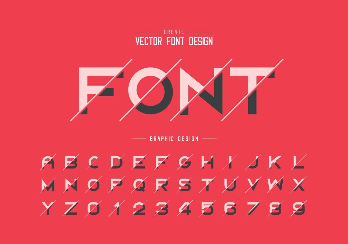 Sliced font and alphabet vector, Bold typeface letter and number design, Graphic text on background vector
