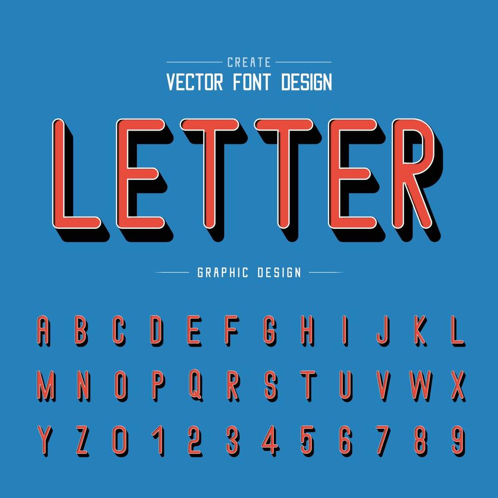 fuente 3d y vector alfabético, tipografía de estilo de letra de sombra y diseño de números, texto gráfico en el fondo