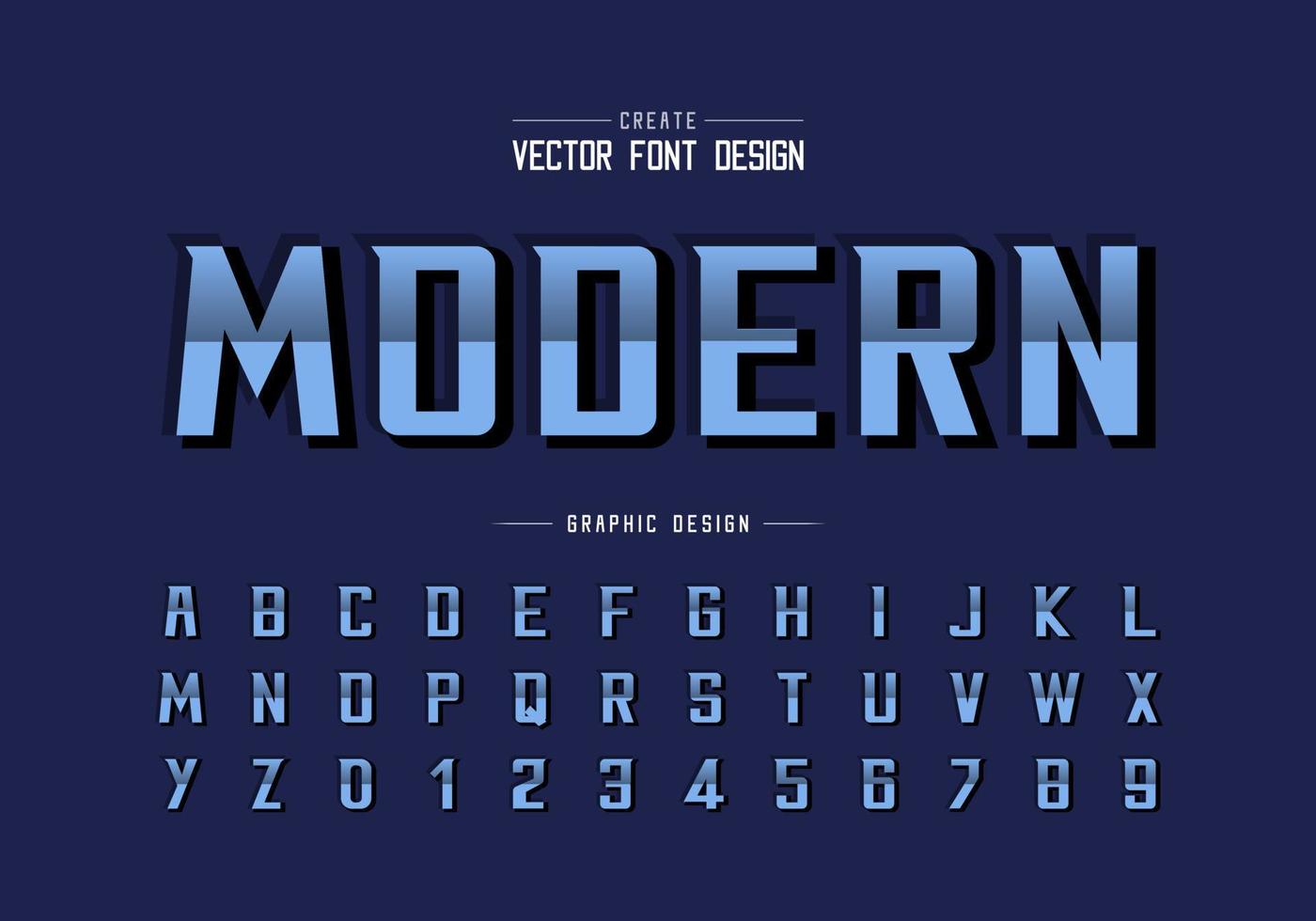 Reflective font and bold alphabet vector, Gradient modern typeface and letter number design vector