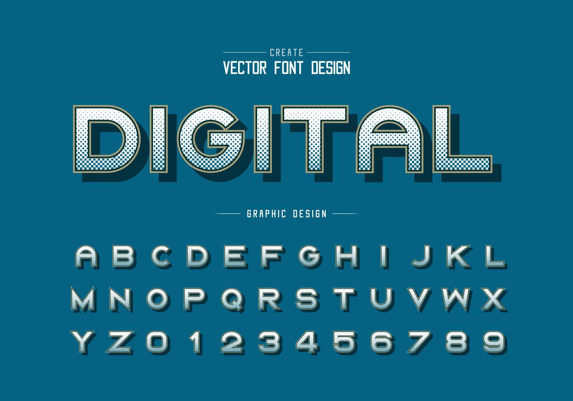 Halftone hexagon font and alphabet vector, Digital bold typeface letter