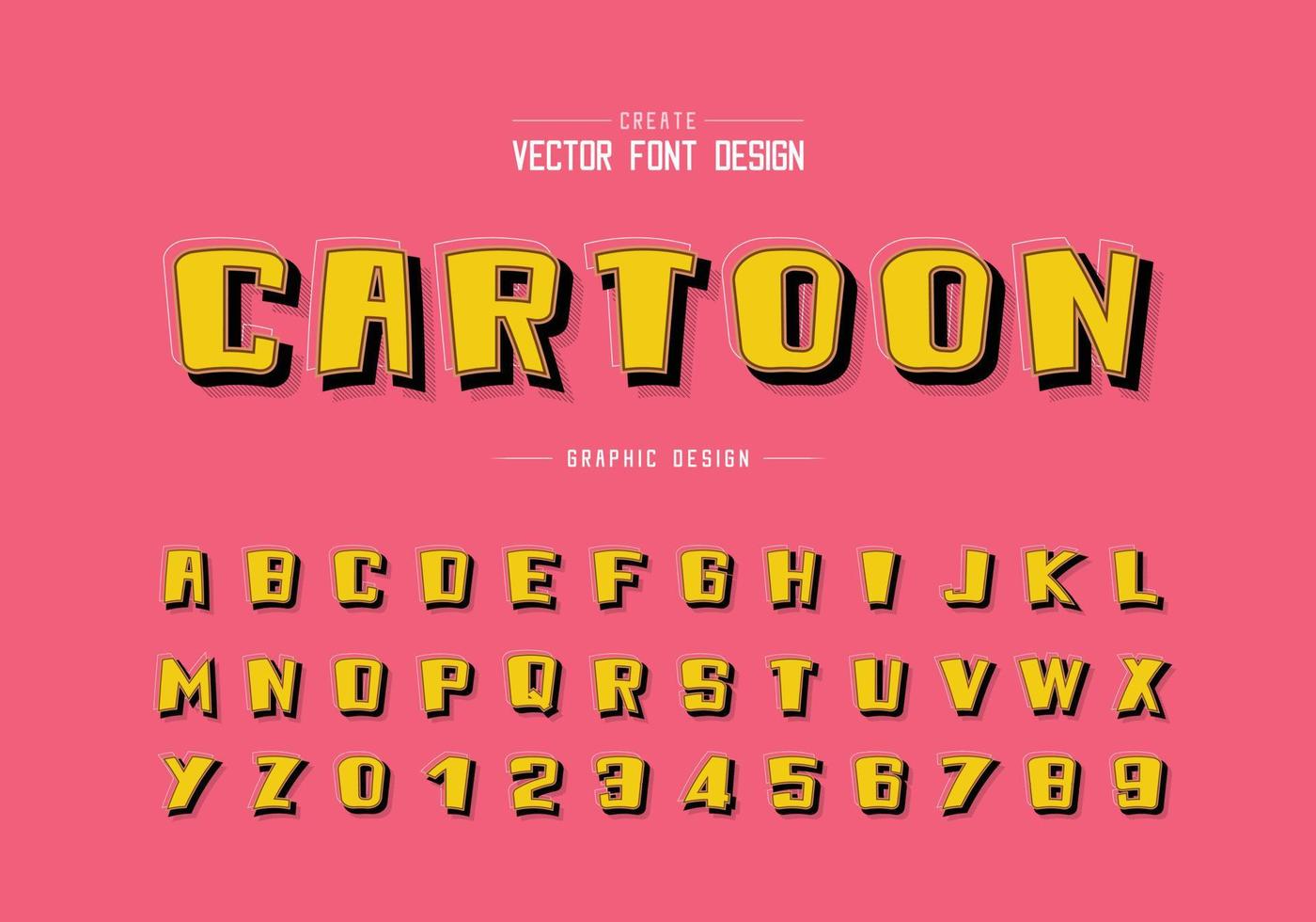 Shadow and line Cartoon font vector, Alphabet bold typeface and number design, Graphic text on background vector