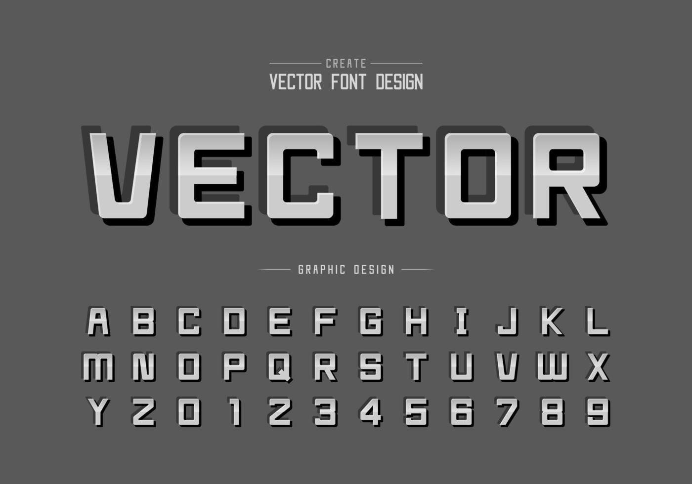Reflective font and alphabet vector, Gradient style square typeface letter and number design vector