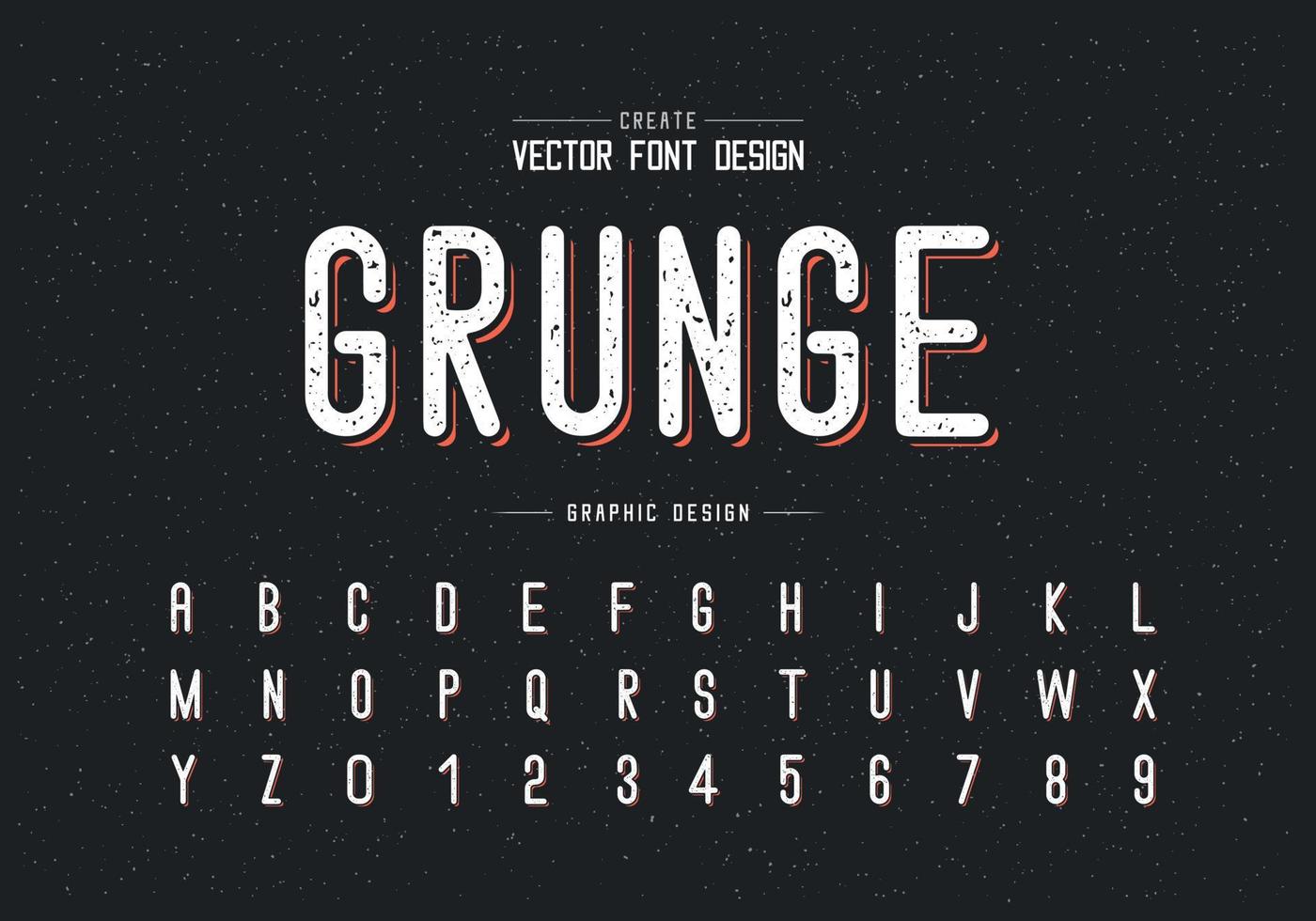 fuente de textura y vector alfabético, tipografía de estilo de letra y diseño de números, texto gráfico sobre fondo de grunge