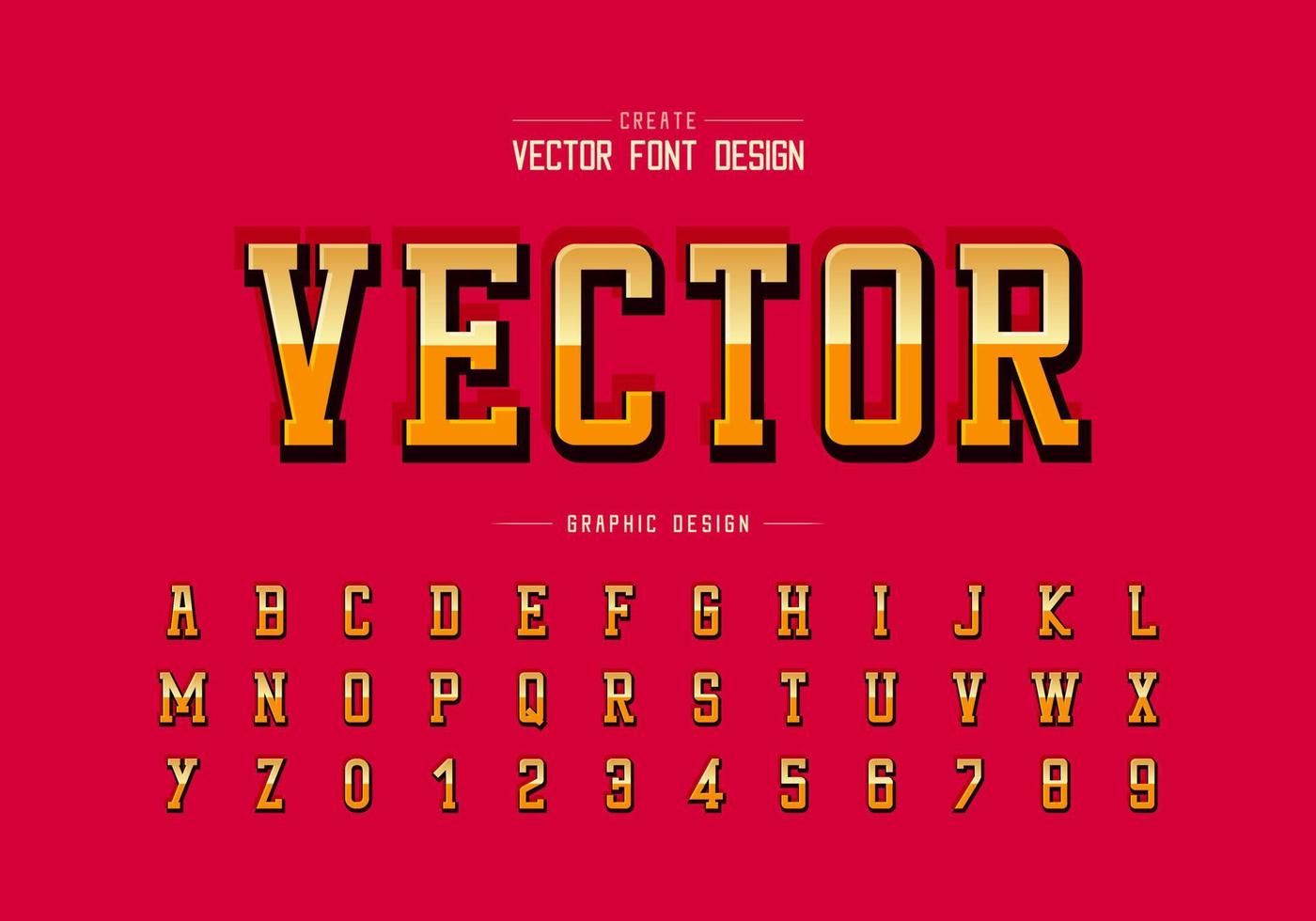 Gold font and alphabet vector, Shadow golden typeface and number design, Graphic text on background vector