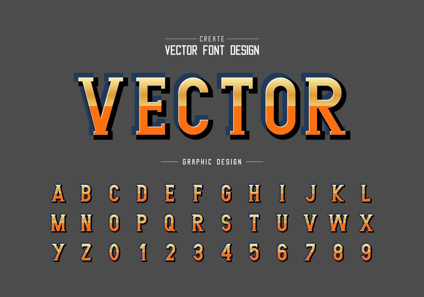 fuente degradada y vector alfabético reflectante, diseño de letras y números de estilo de escritura