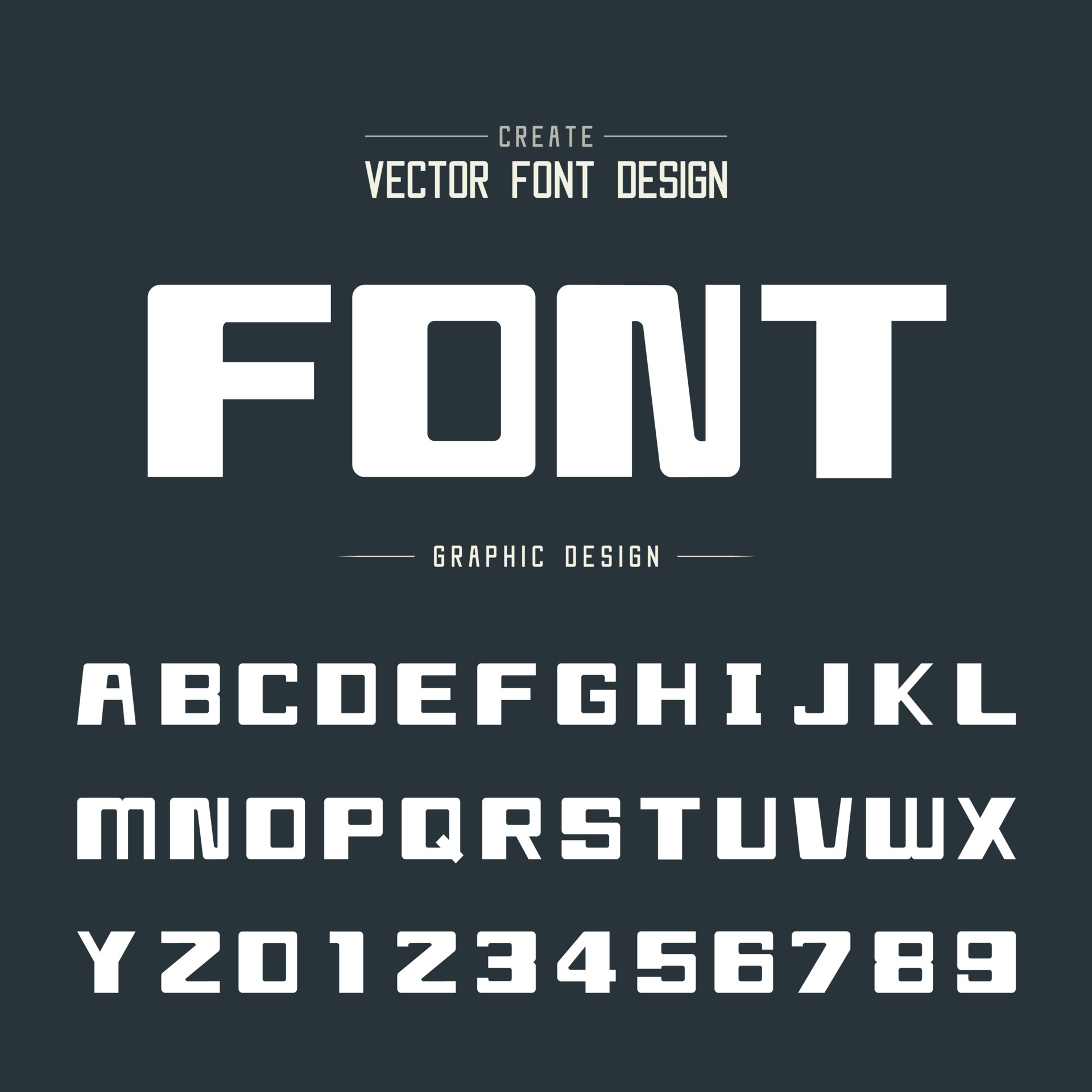 Bold Font and alphabet vector, Square typeface letter and number design