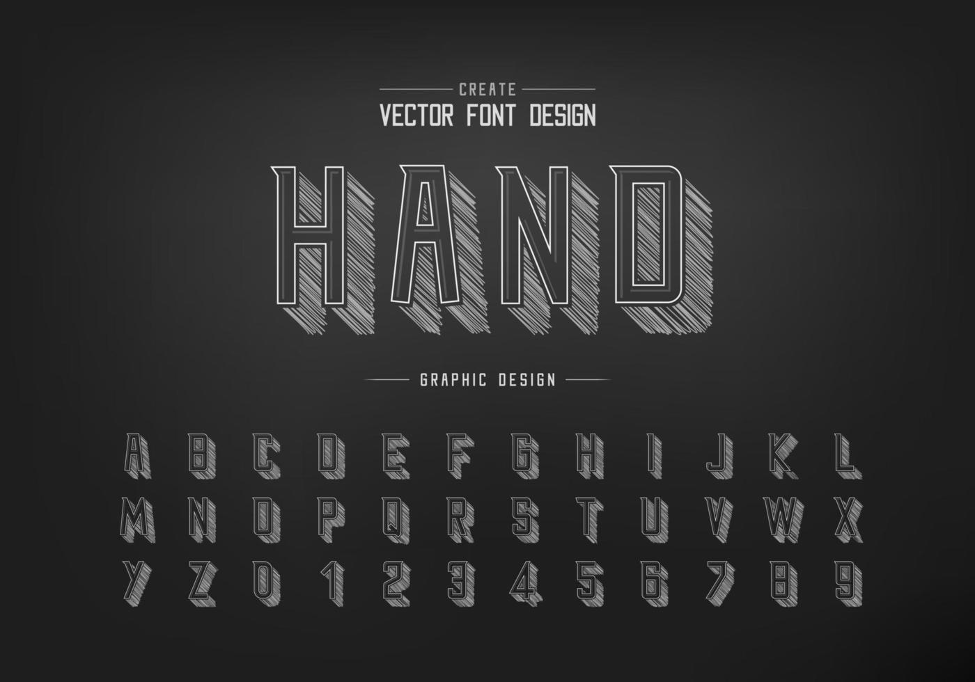 Pencil sketch shadow font and alphabet vector, Chalk modern Typeface and letter number design vector