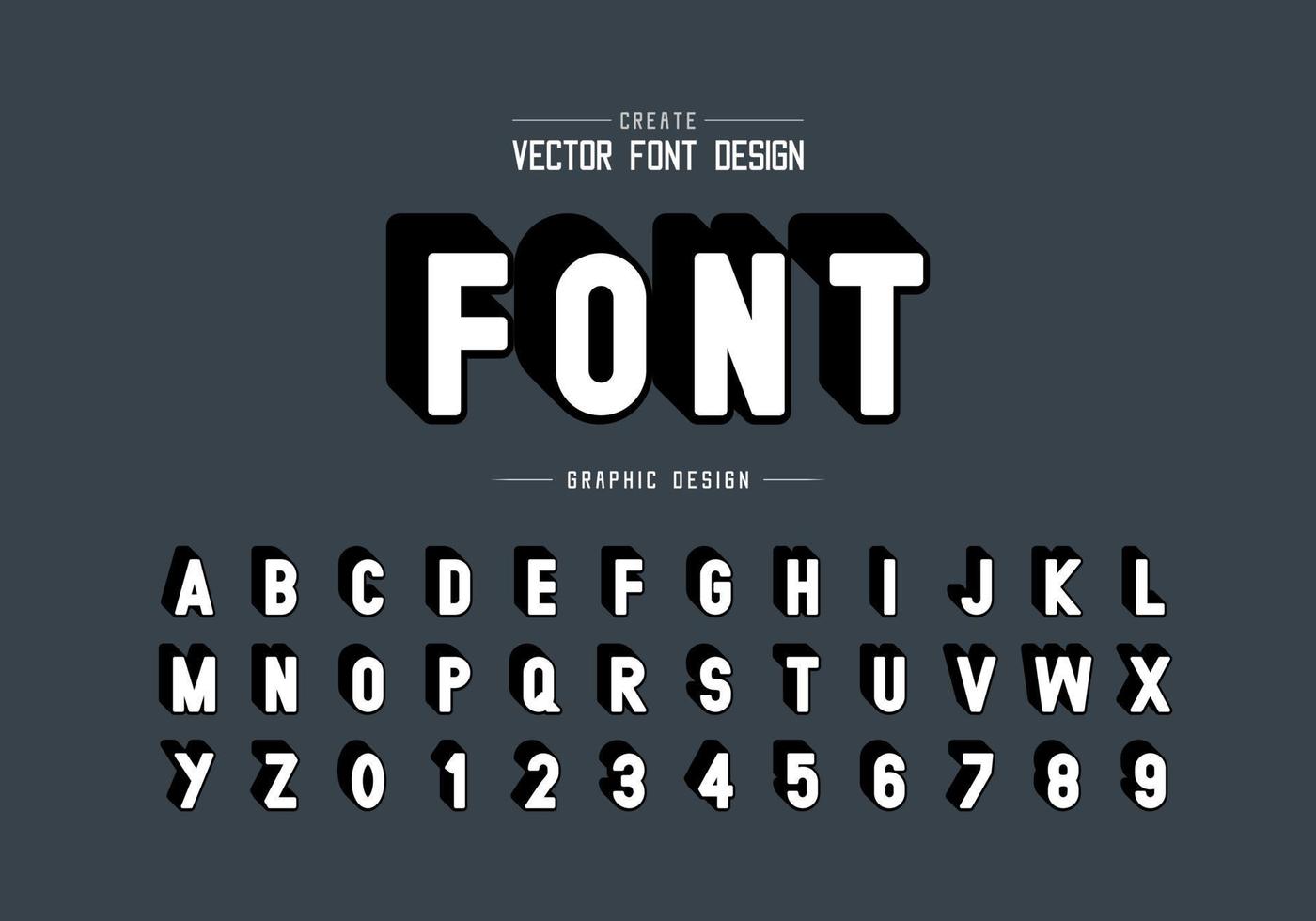 fuente de sombra y vector alfabético, letra tipográfica de estilo y diseño de números