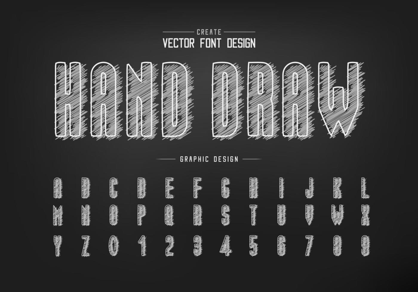 Chalk font and alphabet vector, Hand draw tall typeface letter and number design vector